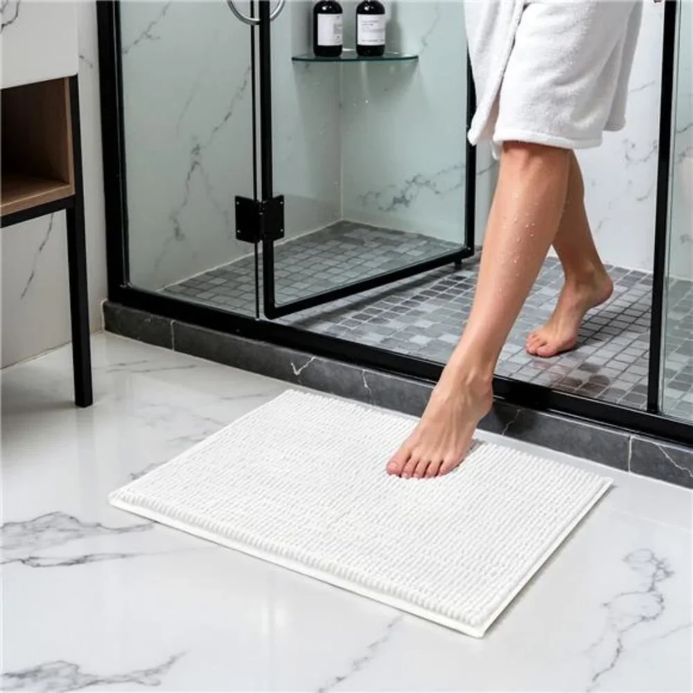Chenille Bath Rug Soft Plush Absorbent Quick Dry Machine Washable Shower Mat